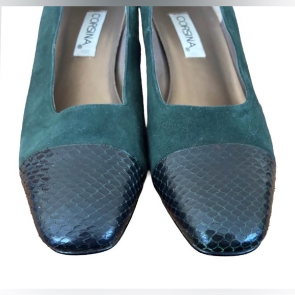 Corsina VTG green suede w blk block heel WM 7.5 N old money business casual - Picture 9 of 14